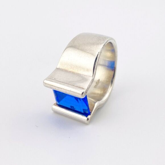 Massive Faceted Sapphire Blue CZ Sterling Ring Tension Set Stone by Quinn Sz 8.5 - Picture 9 of 12